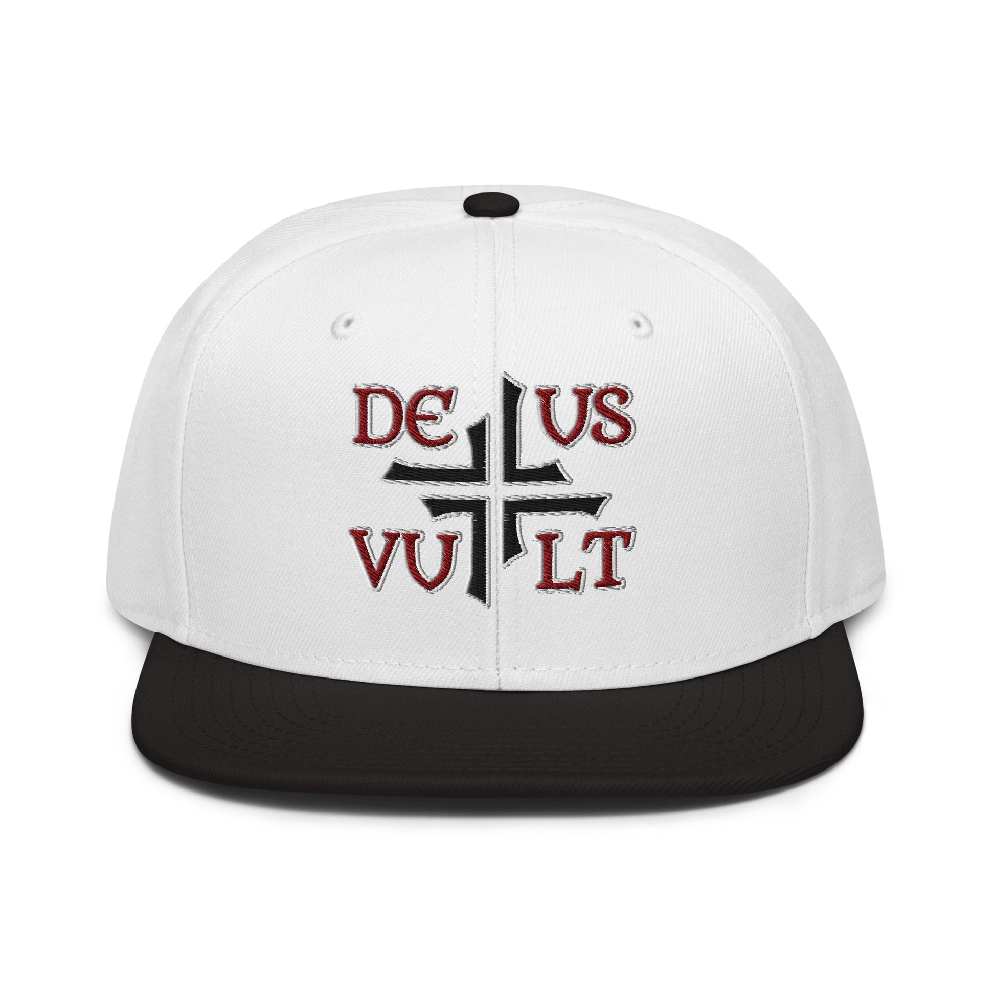 Deus Vult God Wills It Asymmetric Cross Emblem Embroidered Snapback Hat - Inken Image