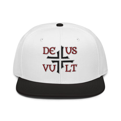 Deus Vult God Wills It Asymmetric Cross Emblem Embroidered Snapback Hat - Inken Image