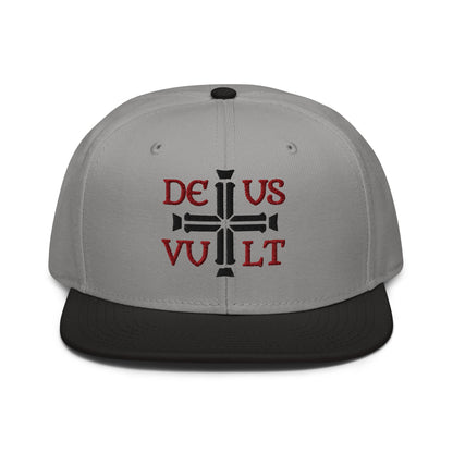 Deus Vult God Wills It Cross Emblem Embroidered Snapback - Inken Image