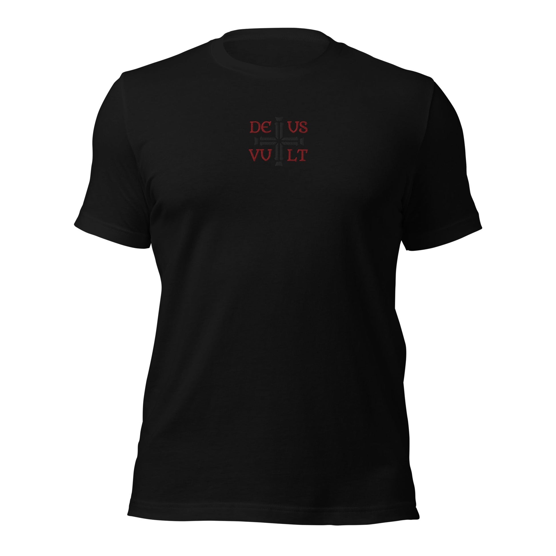 Deus Vult God Wills It Cross Emblem Embroidered T-Shirt - Inken Image