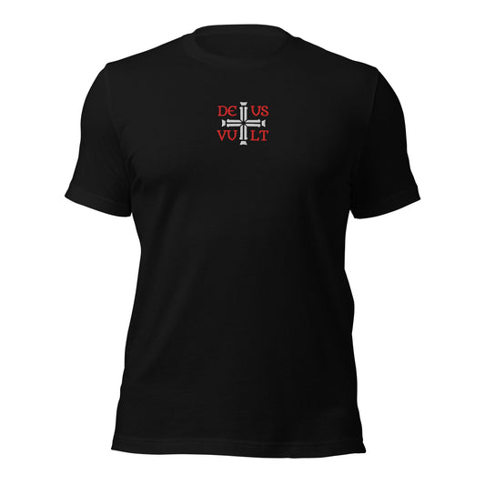 Deus Vult God Wills It Cross Emblem Embroidered T-Shirt - Inken Image