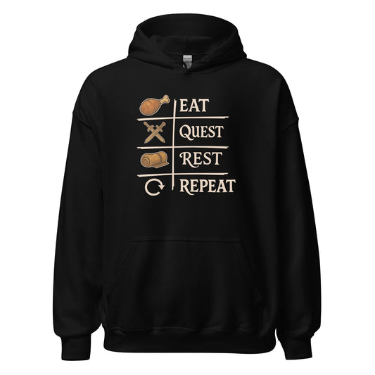 Eat Quest Rest Repeat Gamer Checklist Hoodie - Inken Image