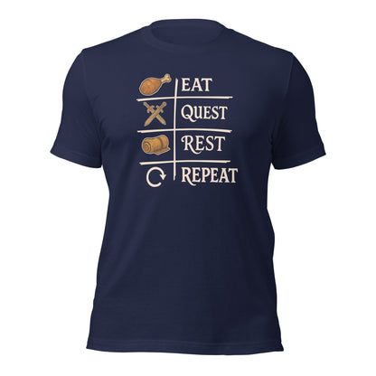 Eat Quest Rest Repeat Gamer Checklist T-Shirt - Inken Image