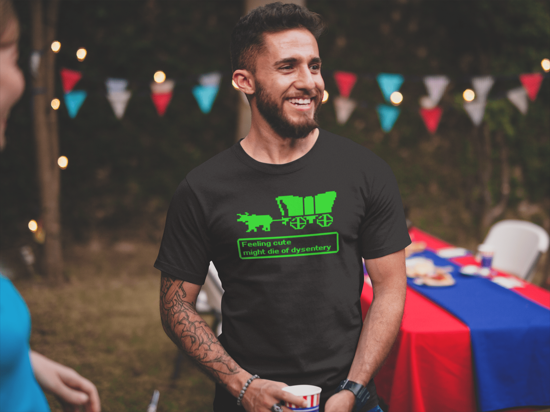 Feeling Cute Might Die of Dysentery Retro Oregon Trail Gamer T-Shirt - Inken Image