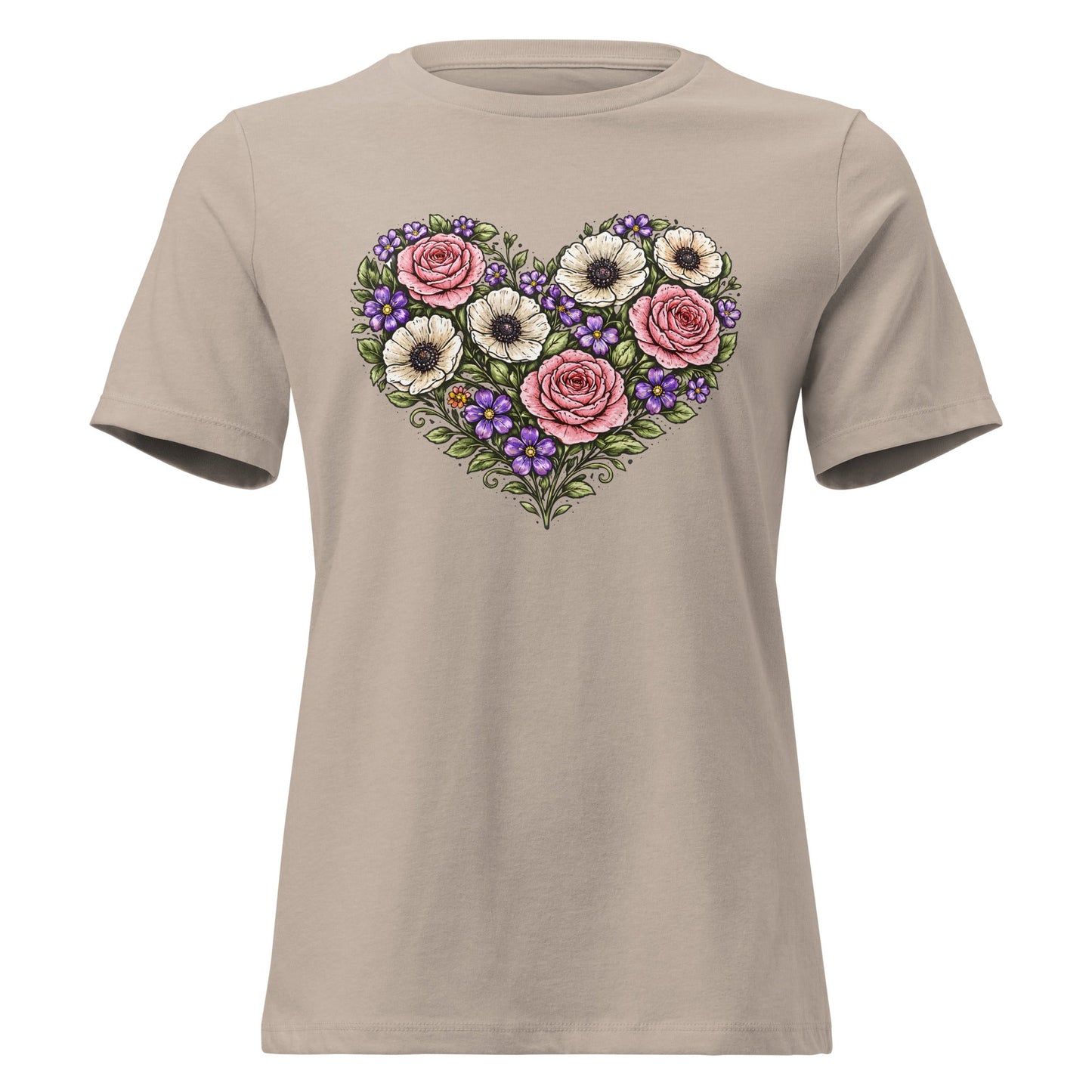Floral Heart Bouquet Shirt Folk Art Rose Botanical Women's Tee - Inken Image