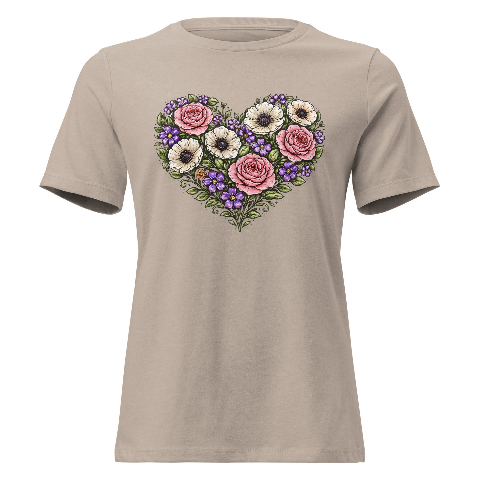Floral Heart Bouquet Shirt Folk Art Rose Botanical Women's Tee - Inken Image