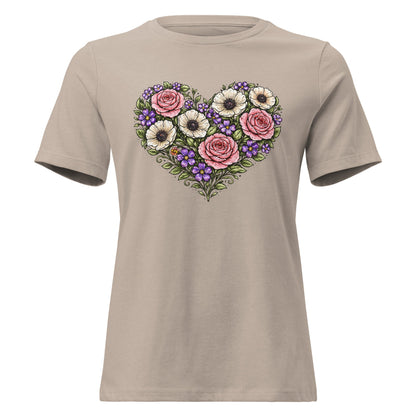 Floral Heart Bouquet Shirt Folk Art Rose Botanical Women's Tee - Inken Image