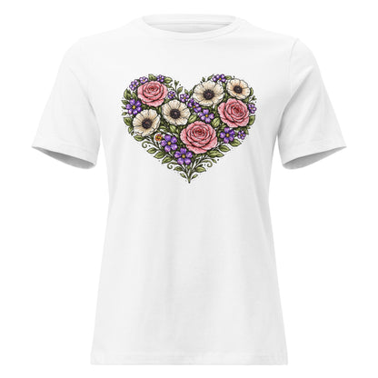 Floral Heart Bouquet Shirt Folk Art Rose Botanical Women's Tee - Inken Image