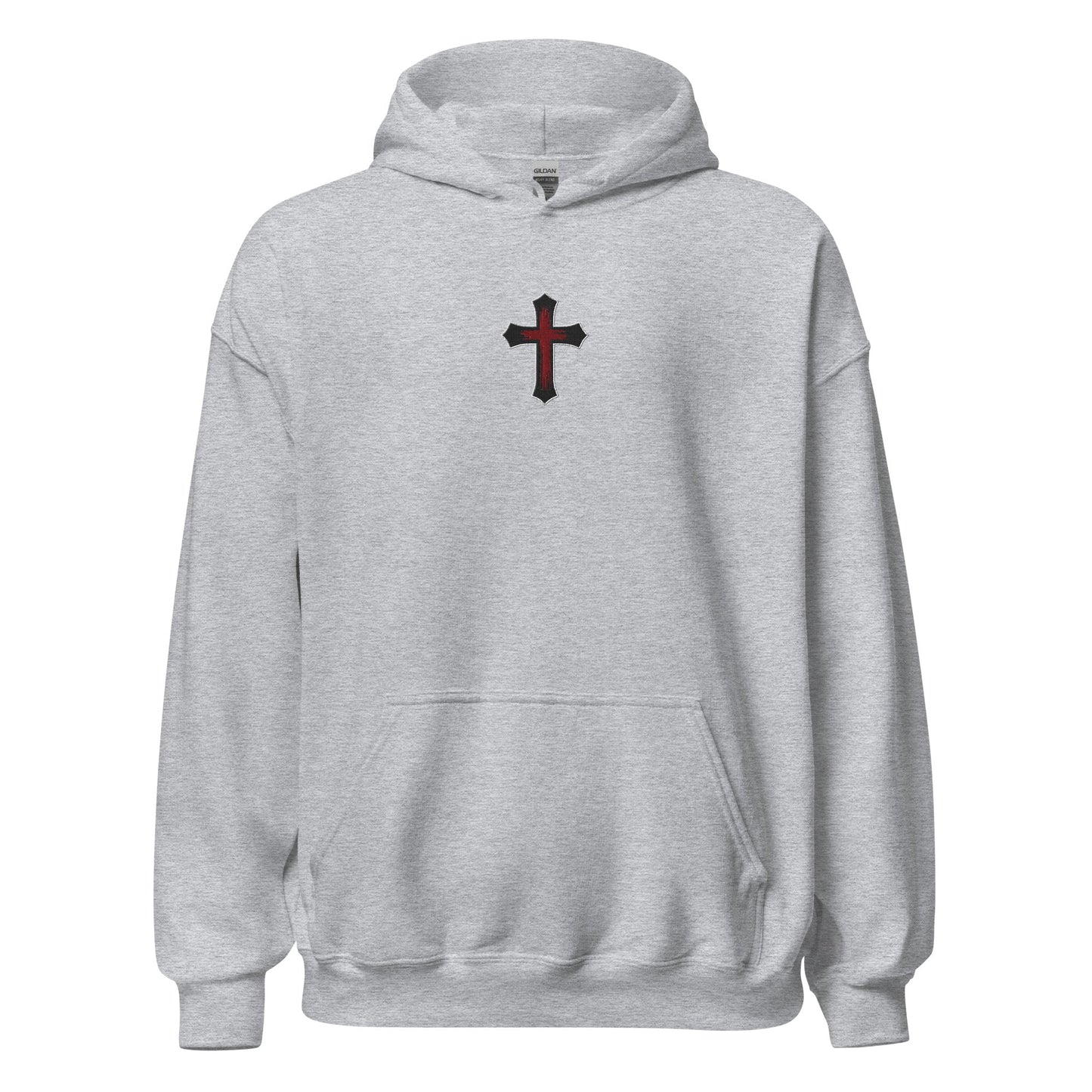 Gothic Bloodied Cross Flat Embroidered Hoodie - Inken Image