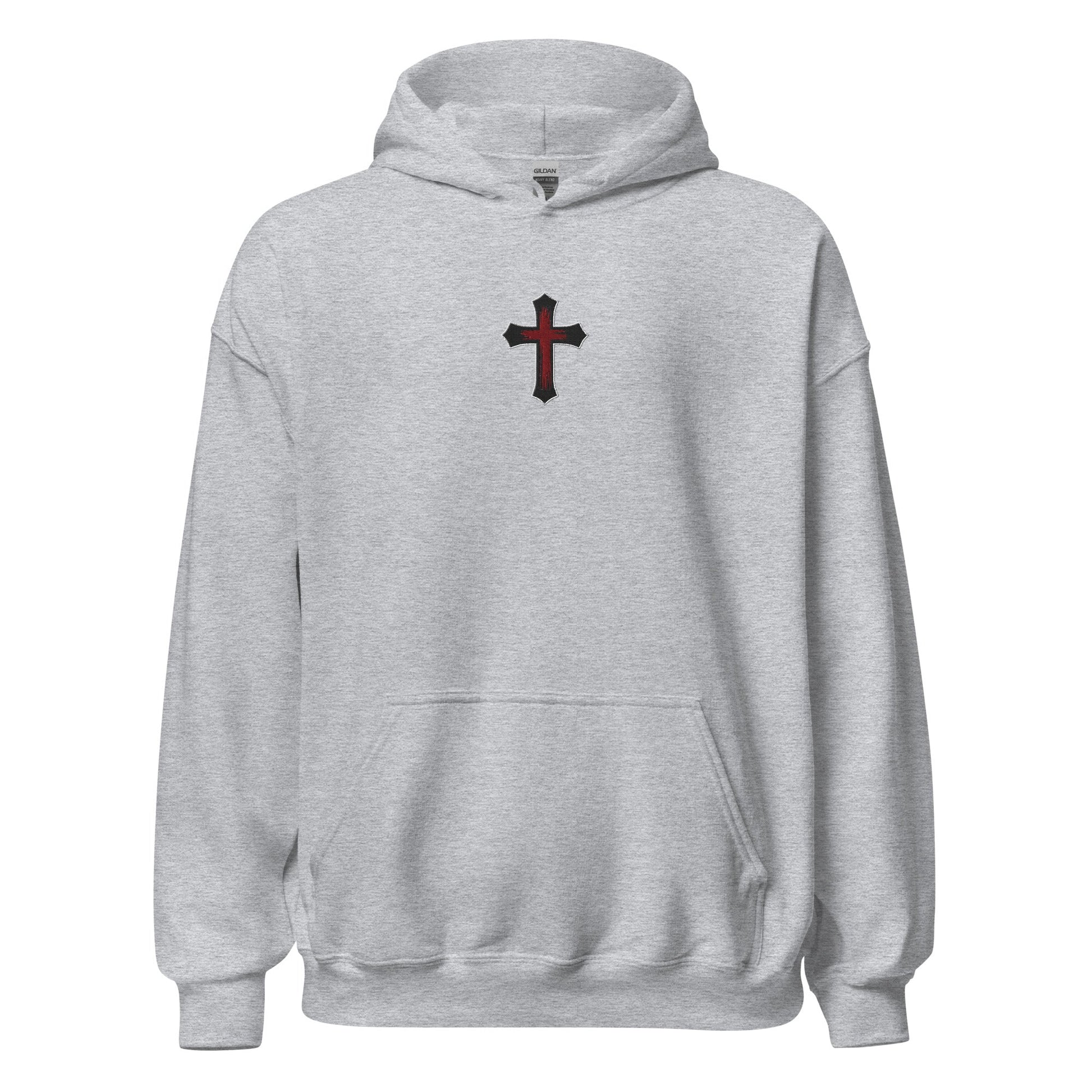 Gothic Bloodied Cross Flat Embroidered Hoodie - Inken Image