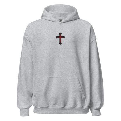 Gothic Bloodied Cross Flat Embroidered Hoodie - Inken Image