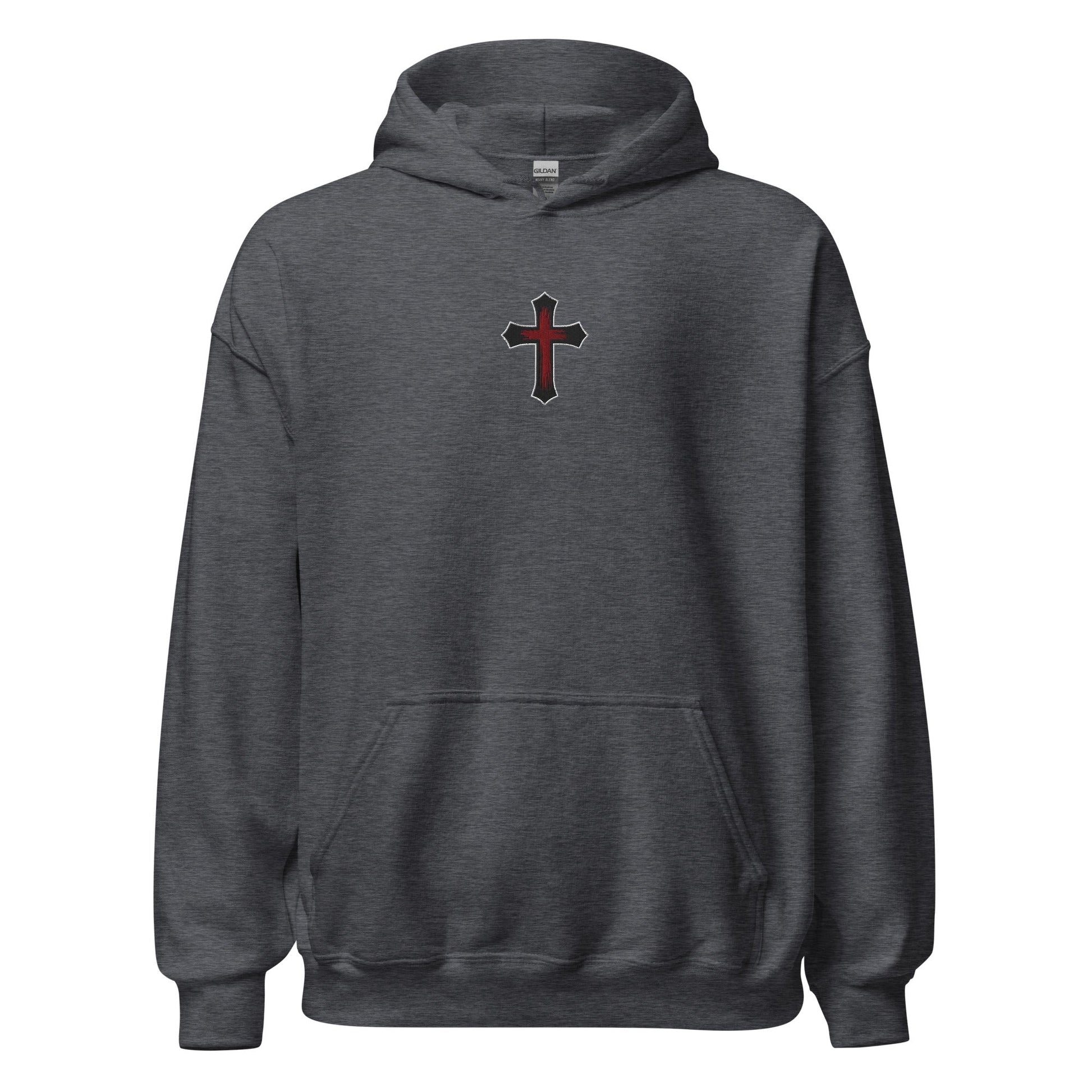 Gothic Bloodied Cross Flat Embroidered Hoodie - Inken Image