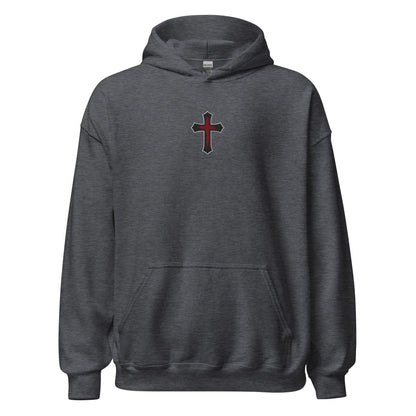 Gothic Bloodied Cross Flat Embroidered Hoodie - Inken Image