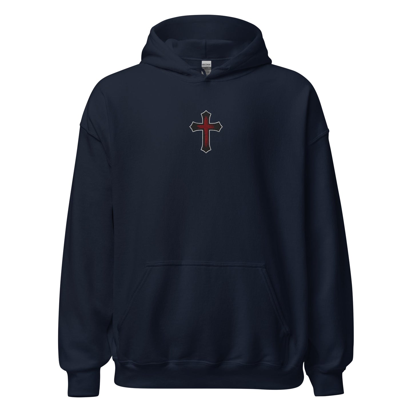 Gothic Bloodied Cross Flat Embroidered Hoodie - Inken Image
