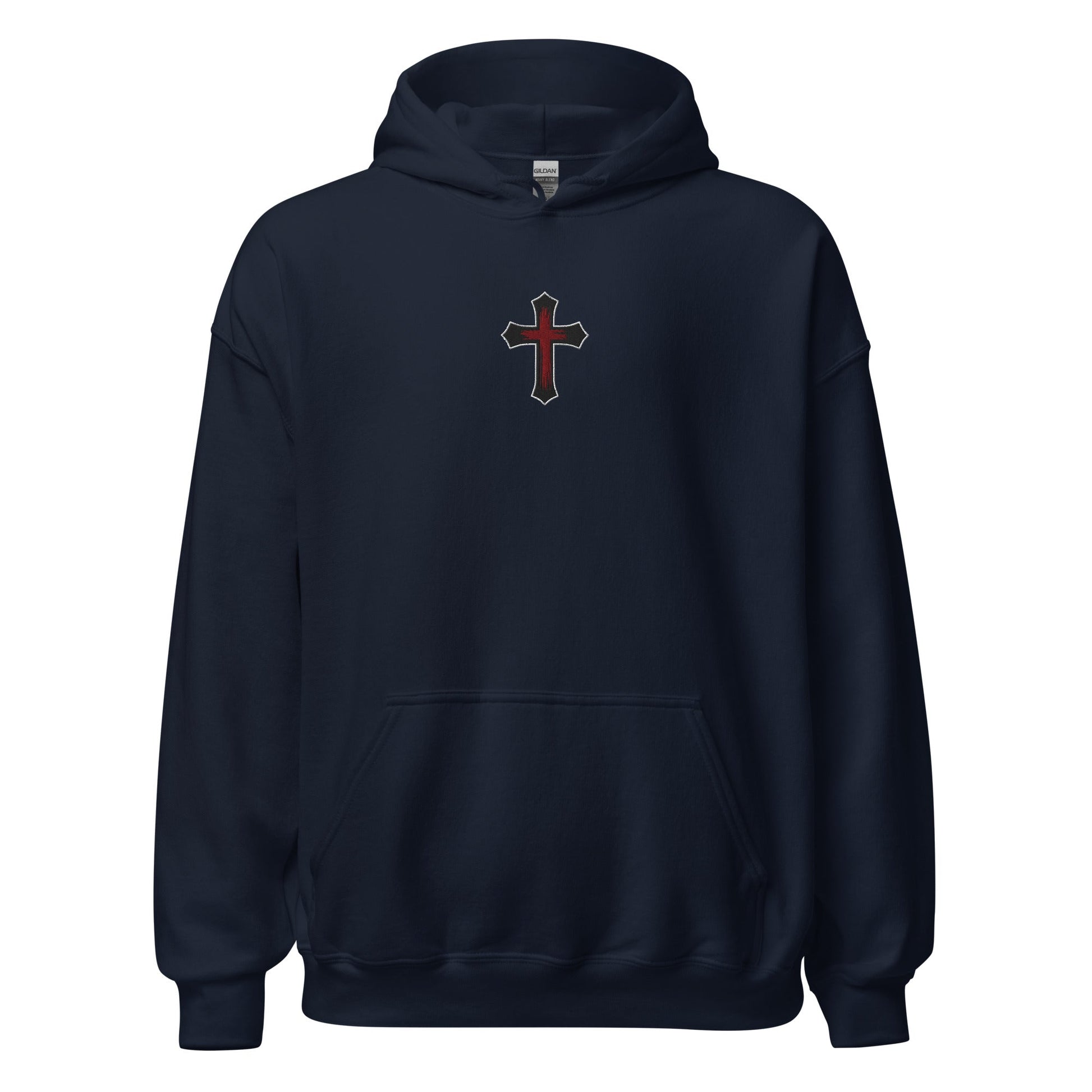 Gothic Bloodied Cross Flat Embroidered Hoodie - Inken Image