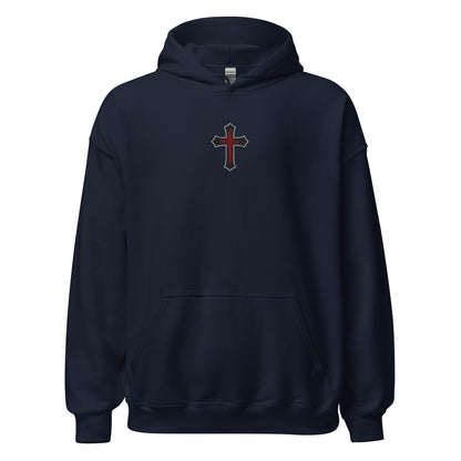 Gothic Bloodied Cross Flat Embroidered Hoodie - Inken Image