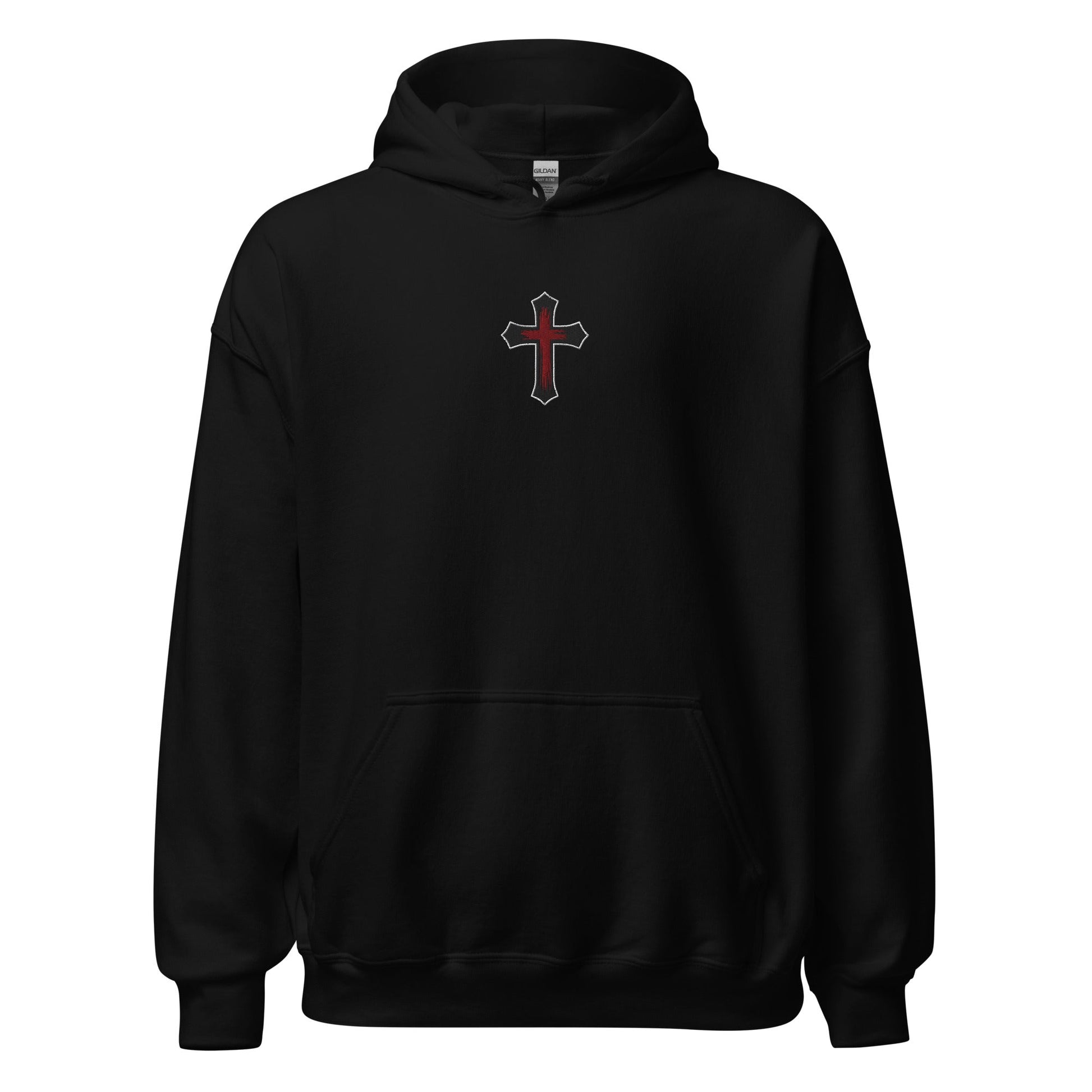 Gothic Bloodied Cross Flat Embroidered Hoodie - Inken Image