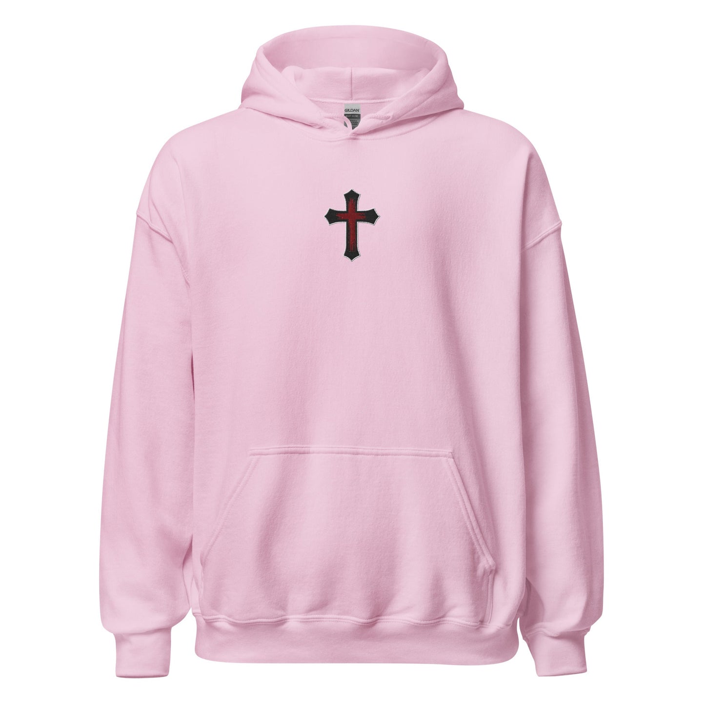 Gothic Bloodied Cross Flat Embroidered Hoodie - Inken Image