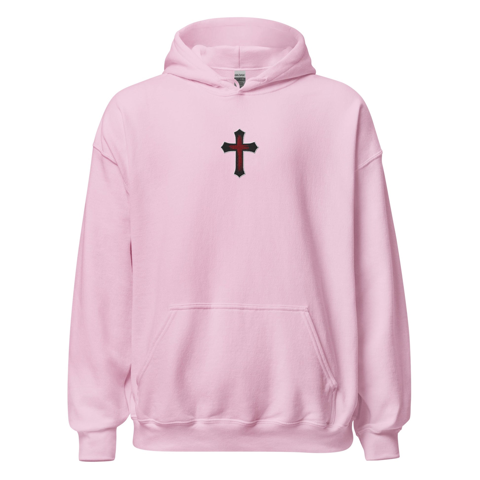 Gothic Bloodied Cross Flat Embroidered Hoodie - Inken Image