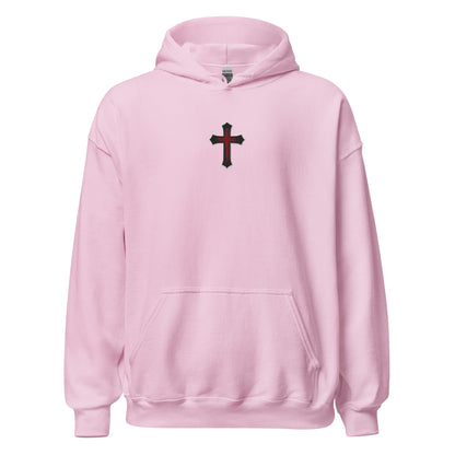 Gothic Bloodied Cross Flat Embroidered Hoodie - Inken Image