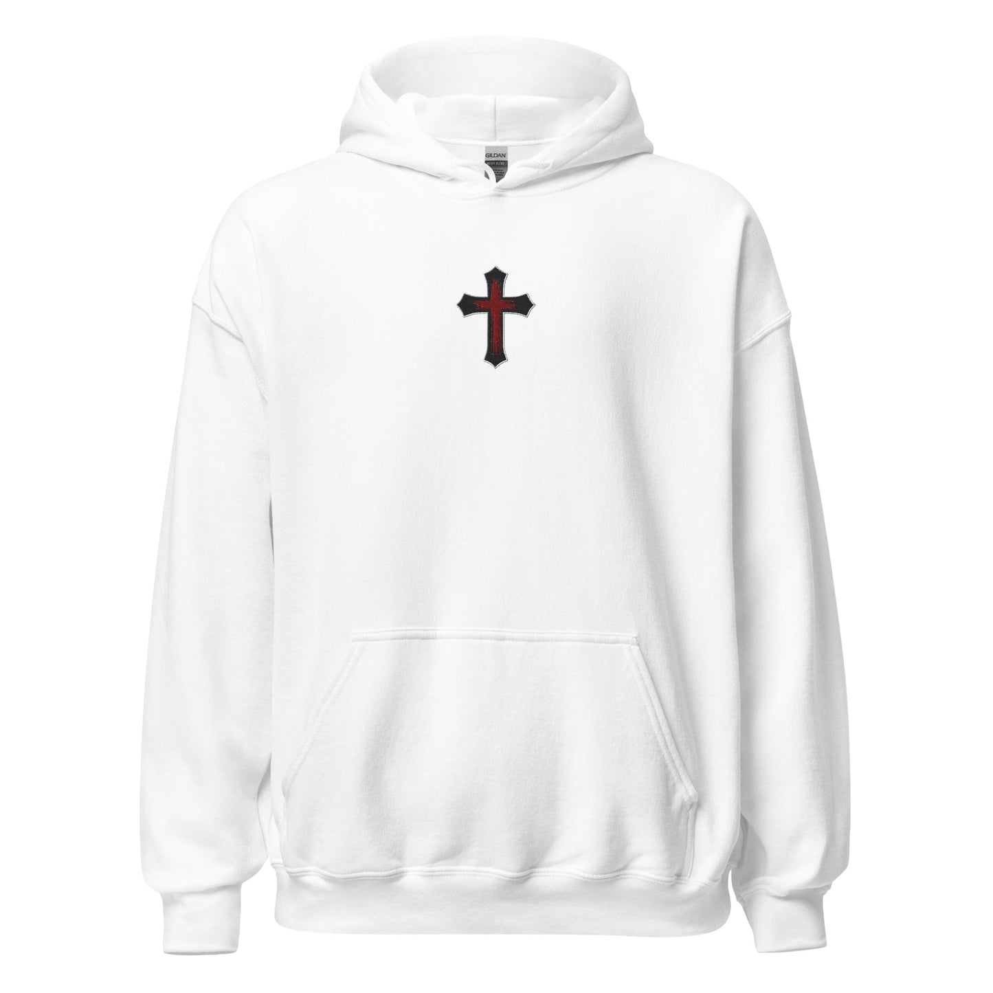 Gothic Bloodied Cross Flat Embroidered Hoodie - Inken Image