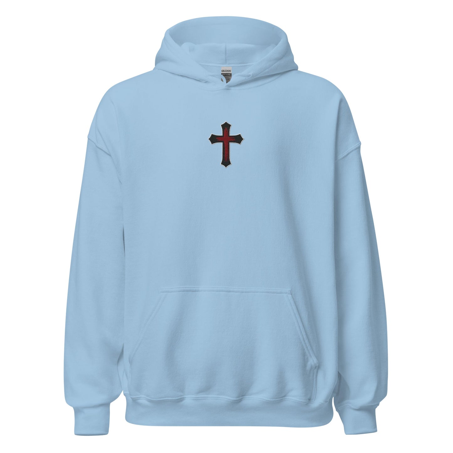 Gothic Bloodied Cross Flat Embroidered Hoodie - Inken Image
