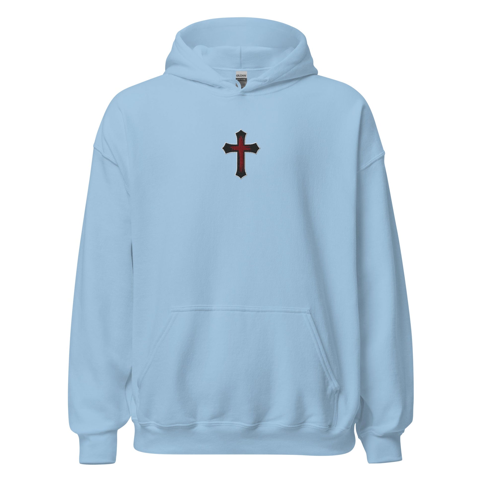 Gothic Bloodied Cross Flat Embroidered Hoodie - Inken Image
