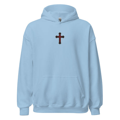 Gothic Bloodied Cross Flat Embroidered Hoodie - Inken Image