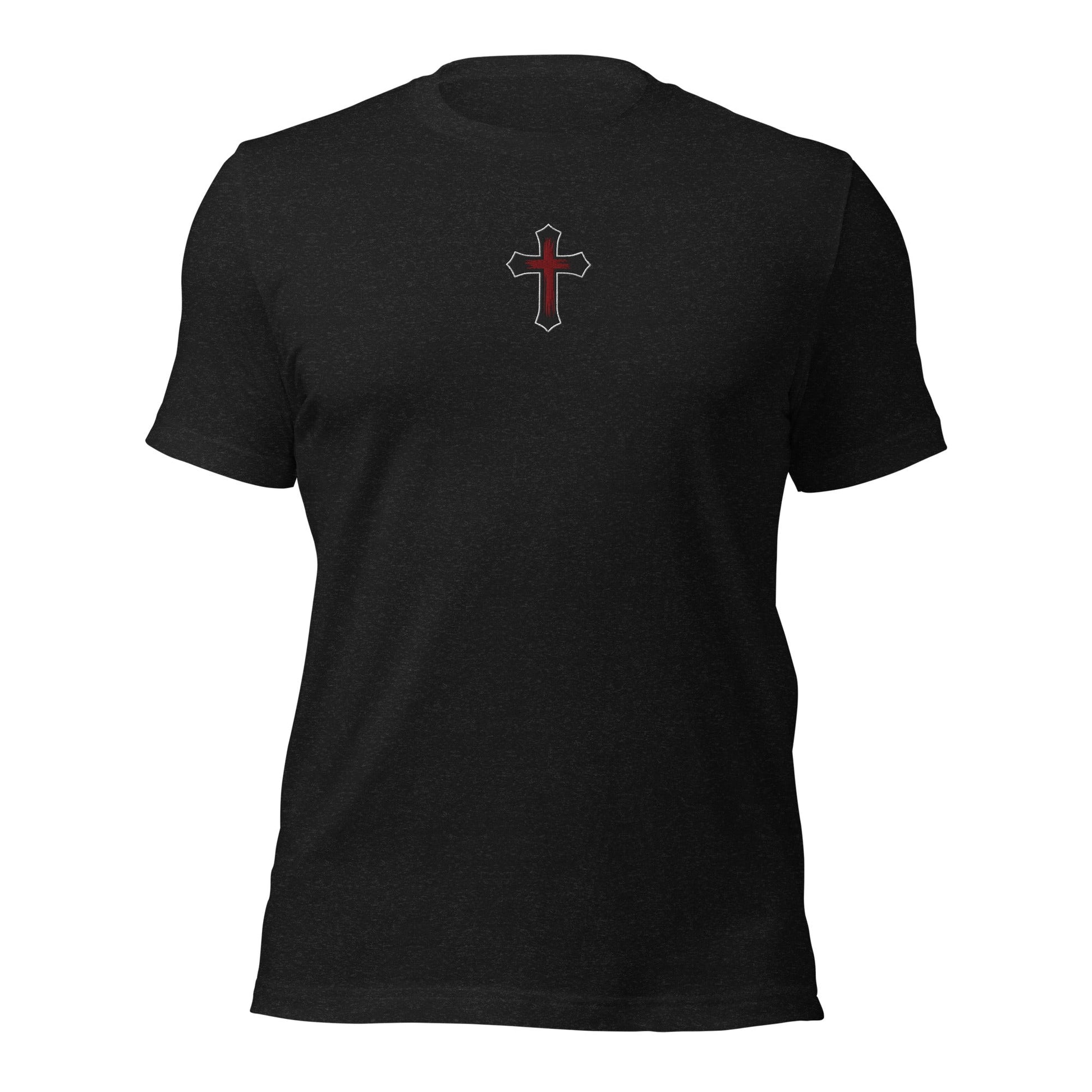 Gothic Bloodied Cross Flat Embroidered T-Shirt - Inken Image