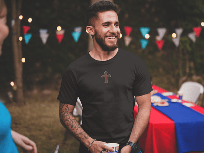 Gothic Bloodied Cross Flat Embroidered T-Shirt - Inken Image