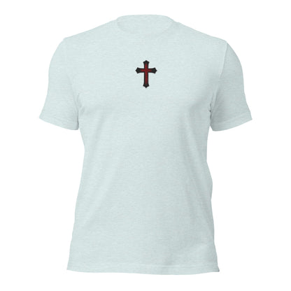Gothic Bloodied Cross Flat Embroidered T-Shirt - Inken Image