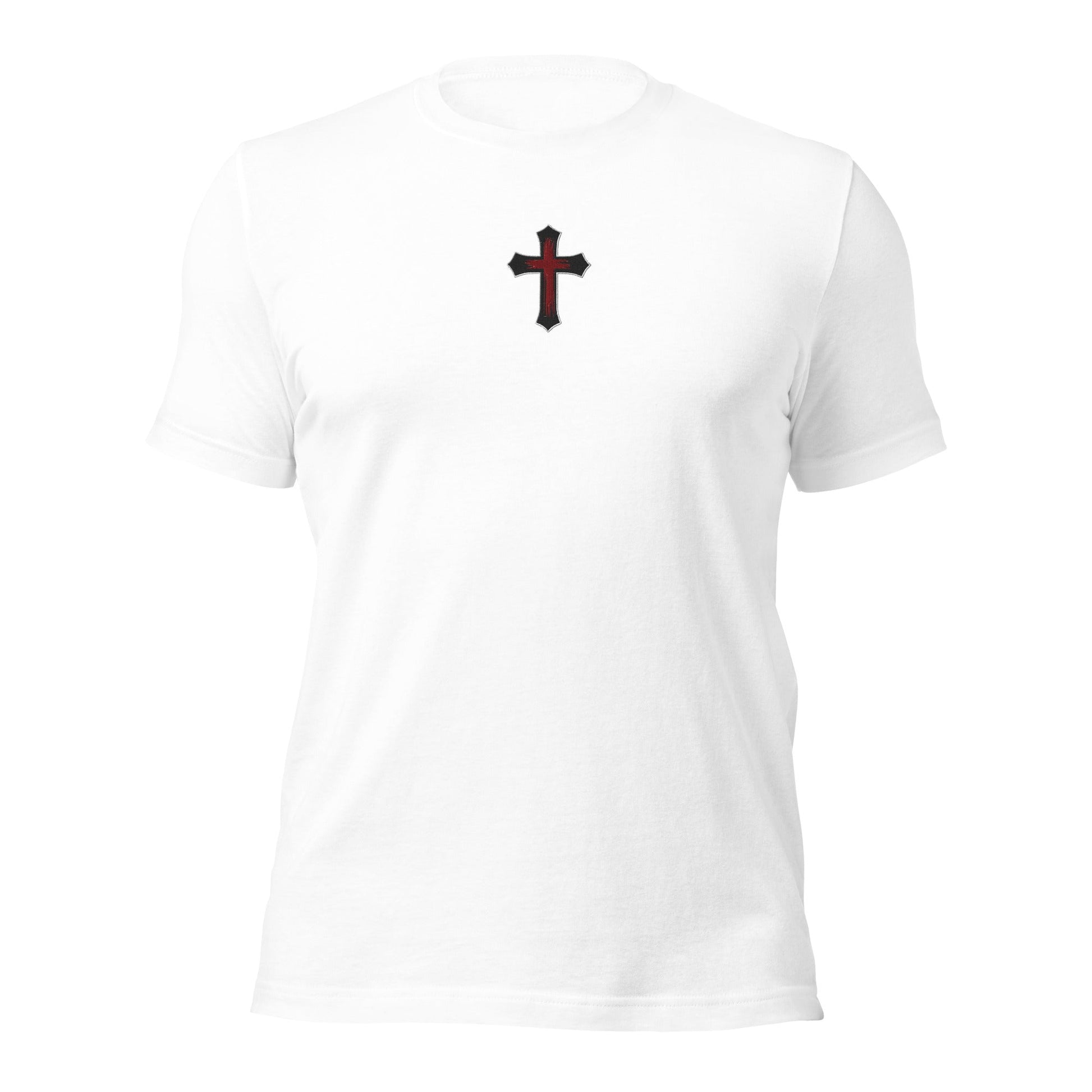Gothic Bloodied Cross Flat Embroidered T-Shirt - Inken Image