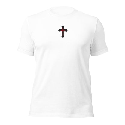 Gothic Bloodied Cross Flat Embroidered T-Shirt - Inken Image