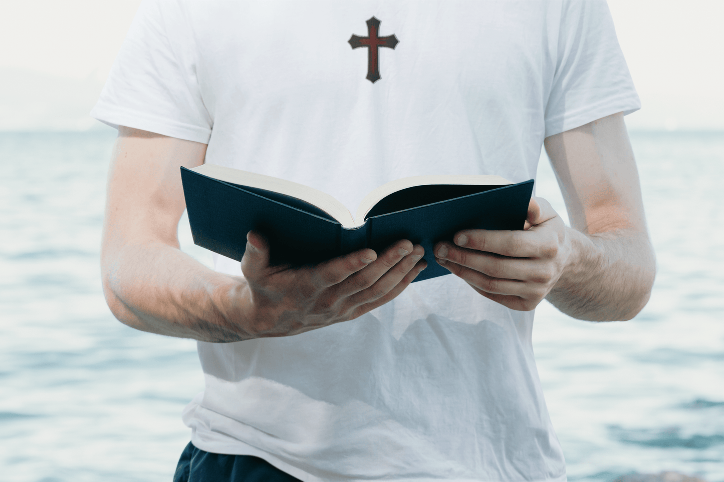 Gothic Bloodied Cross Flat Embroidered T-Shirt - Inken Image