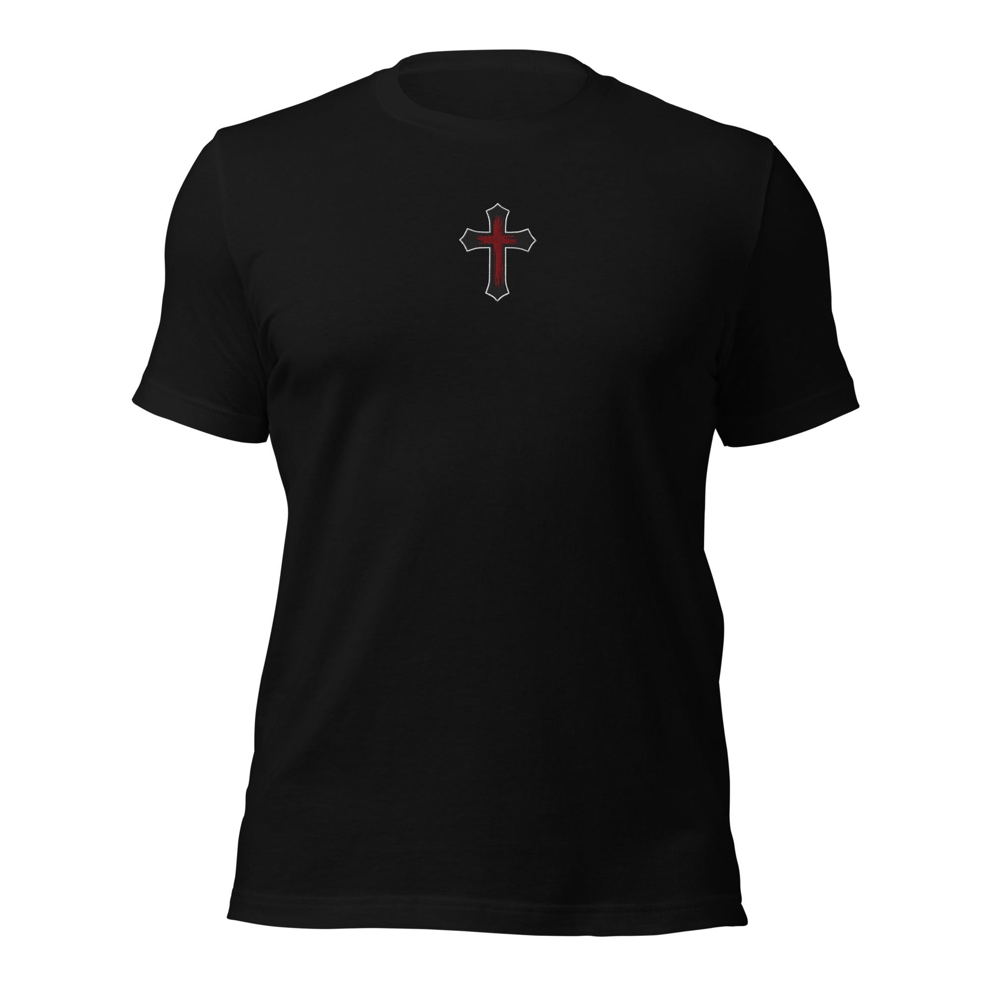 Gothic Bloodied Cross Flat Embroidered T-Shirt - Inken Image