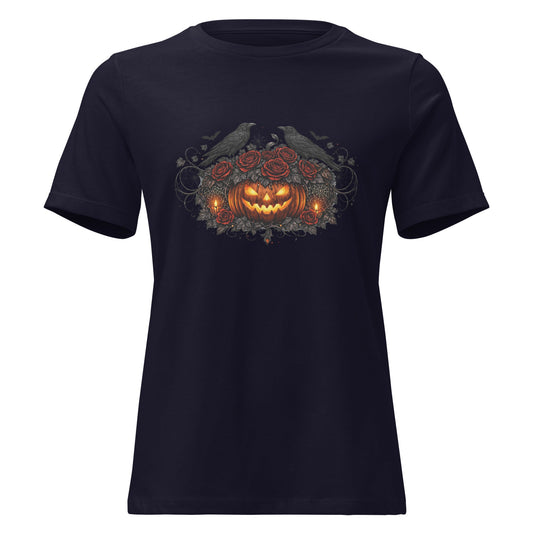 Halloween Bouquet Gothic Jack - o’ - lantern Rose Raven Shirt Gothic Cottagecore Tee - Inken Image