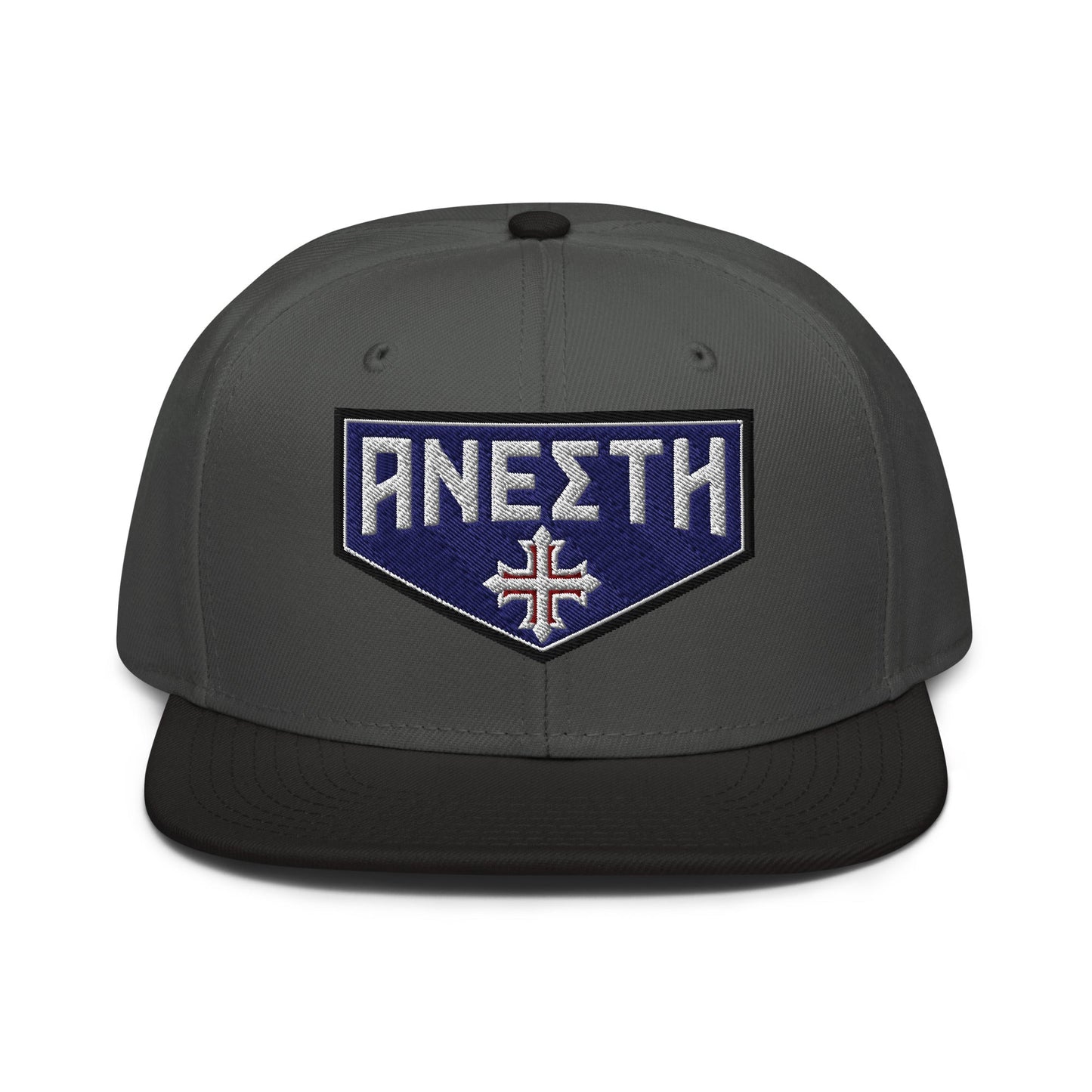 HE IS RISEN Shield Embroidered Snapback in Greek, Slavonic, or Latin - Inken Image