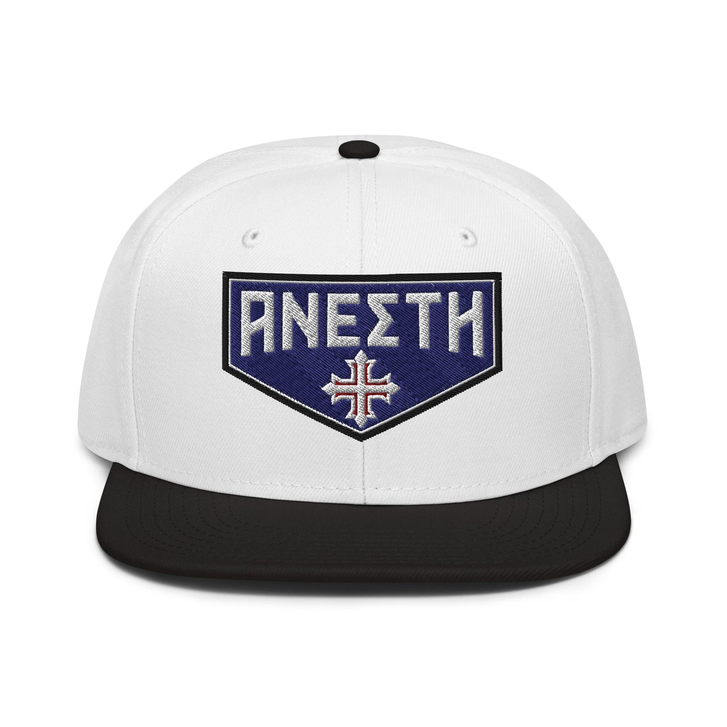 HE IS RISEN Shield Embroidered Snapback in Greek, Slavonic, or Latin - Inken Image