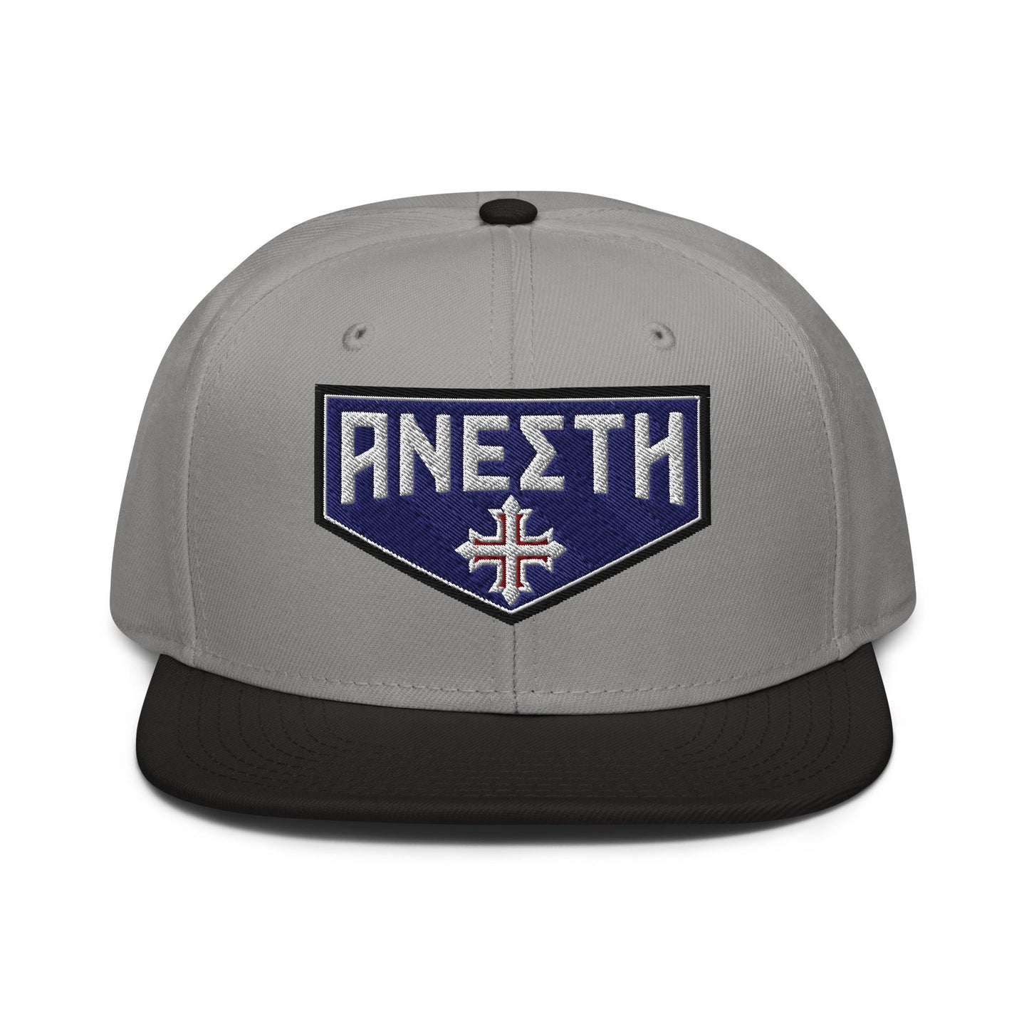 HE IS RISEN Shield Embroidered Snapback in Greek, Slavonic, or Latin - Inken Image