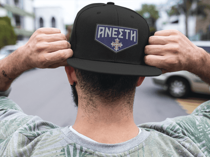 HE IS RISEN Shield Embroidered Snapback in Greek, Slavonic, or Latin - Inken Image