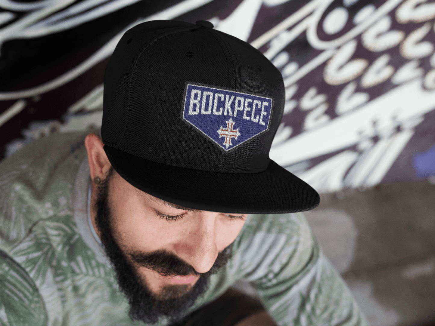 HE IS RISEN Shield Embroidered Snapback in Greek, Slavonic, or Latin - Inken Image