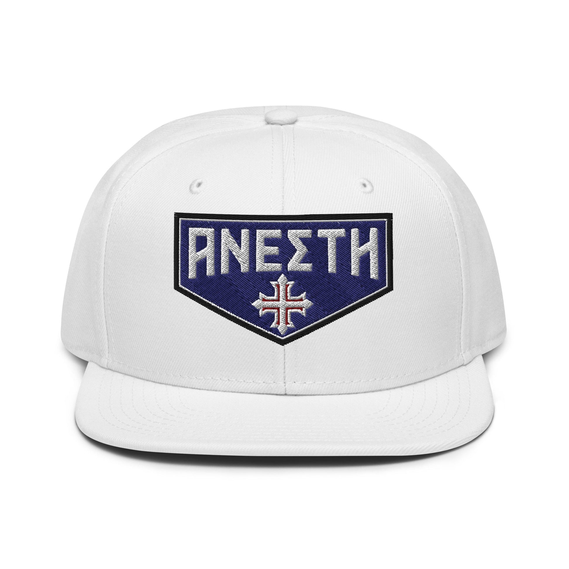 HE IS RISEN Shield Embroidered Snapback in Greek, Slavonic, or Latin - Inken Image