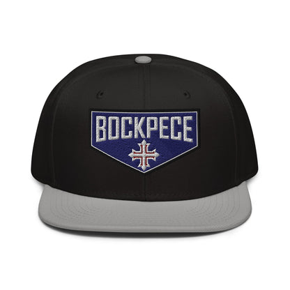 HE IS RISEN Shield Embroidered Snapback in Greek, Slavonic, or Latin - Inken Image