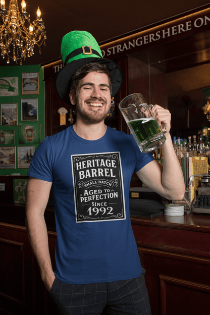 Heritage Barrel Custom Year Vintage Whiskey Label T-Shirt - Inken Image