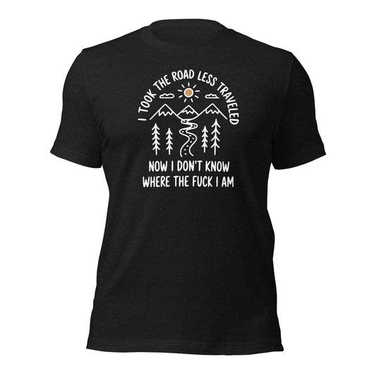 Hiking T-Shirt Road Less Traveled Shirt Outdoor Adventure Tee - Inken Image
