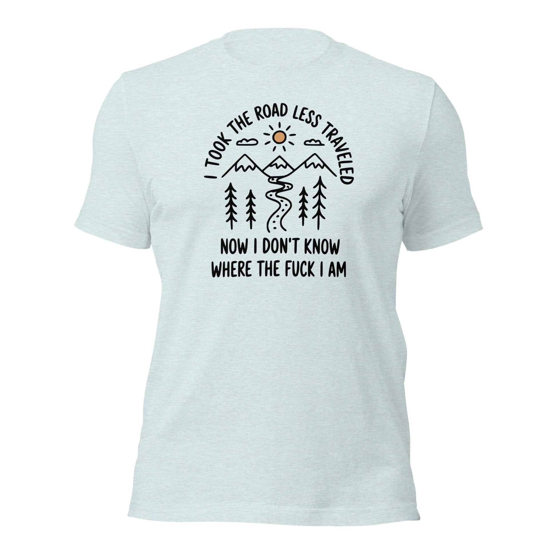 Hiking T-Shirt Road Less Traveled Shirt Outdoor Adventure Tee - Inken Image