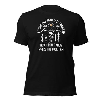 Hiking T-Shirt Road Less Traveled Shirt Outdoor Adventure Tee - Inken Image