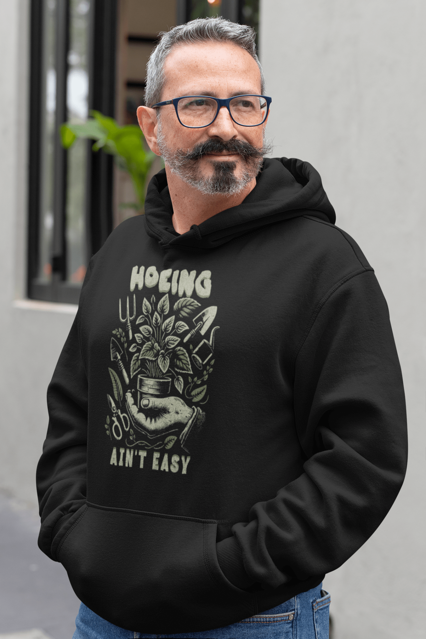 Hoeing Ain’t Easy Sweatshirt Vintage Botanical Humor Hoodie - Inken Image
