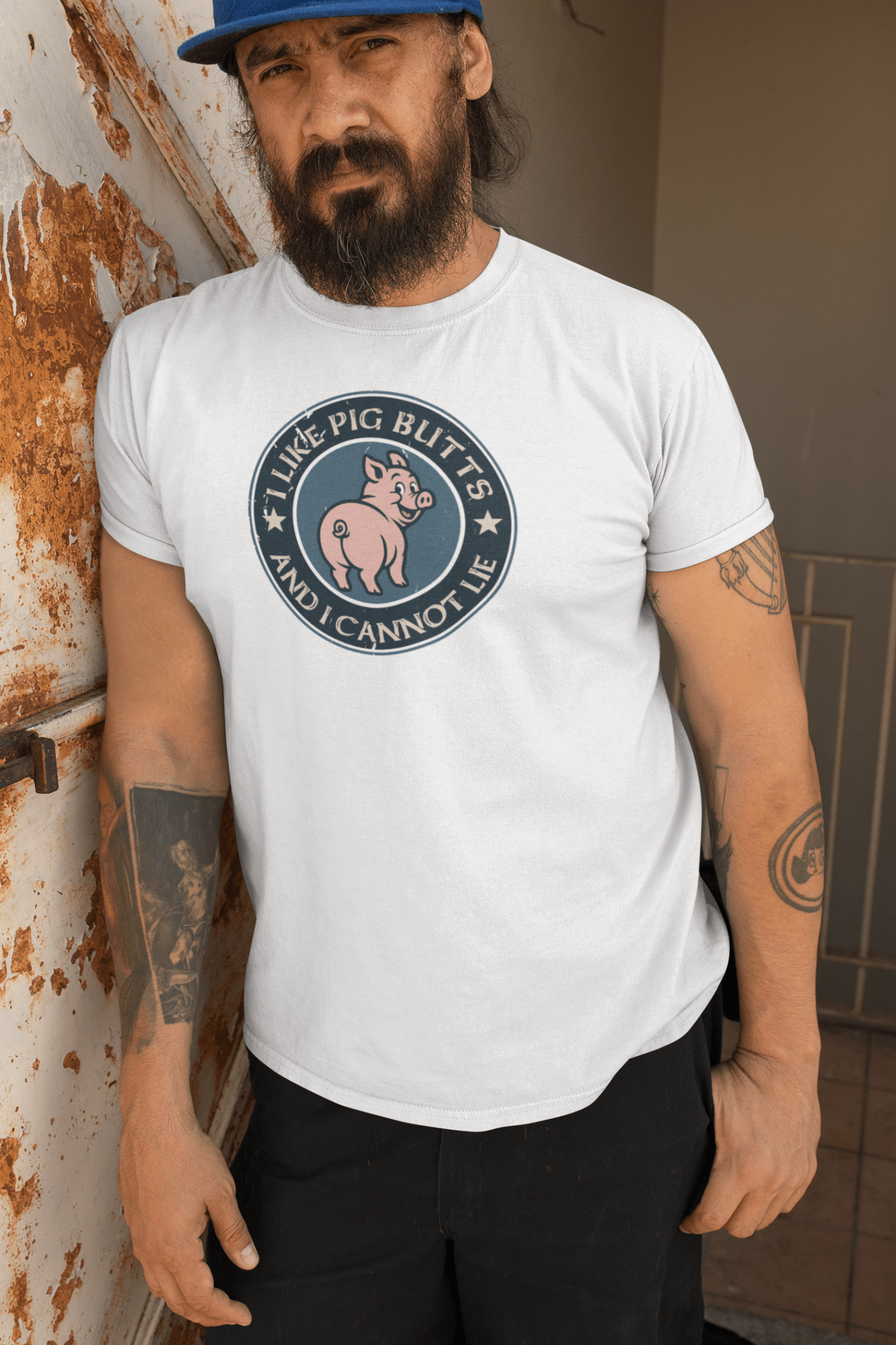 I Like Pig Butts And I Cannot Lie BBQ Emblem T-Shirt - Inken Image
