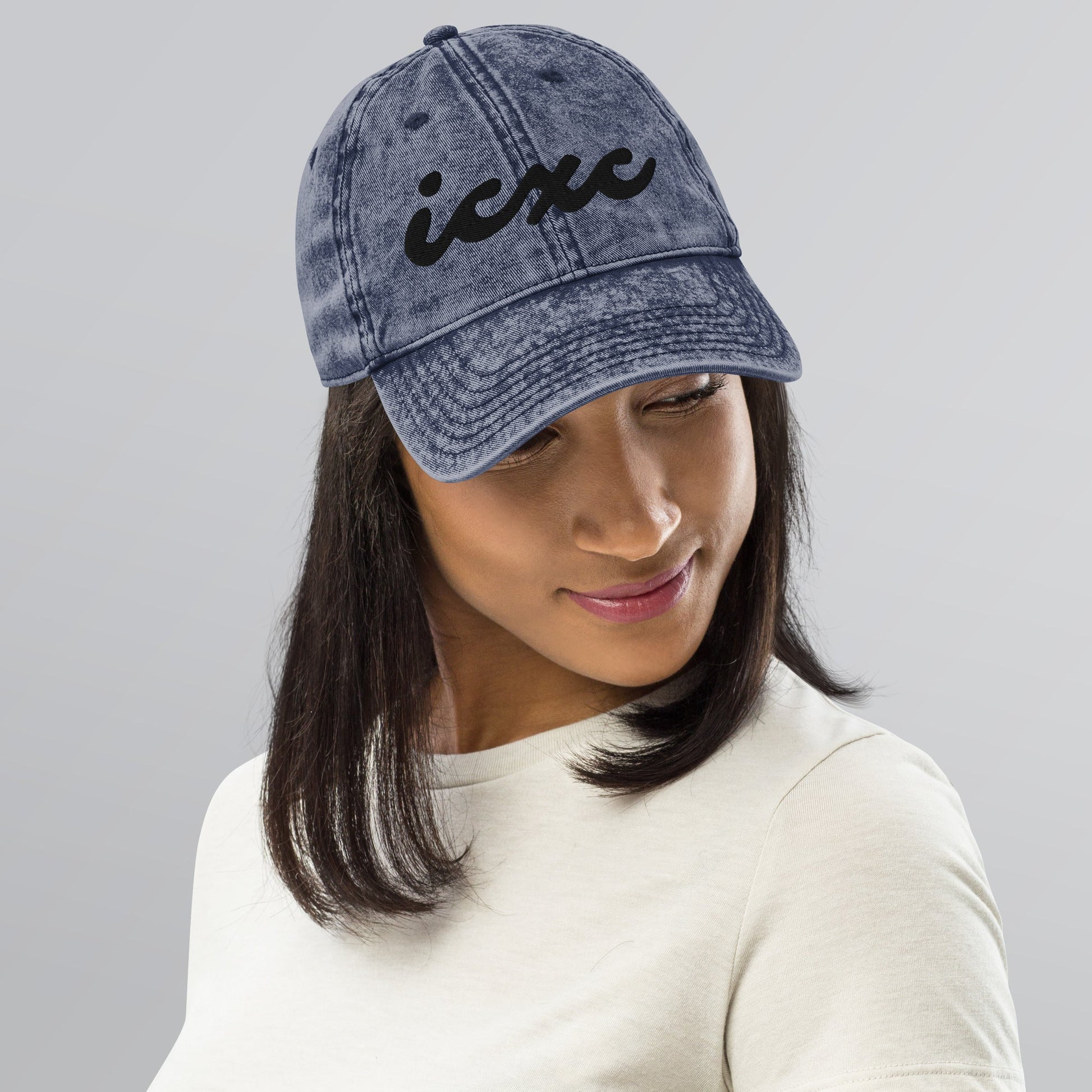 IC XC Cursive Christian Hat 3D Puff Embroidery Vintage Cotton Twill Cap - Inken Image
